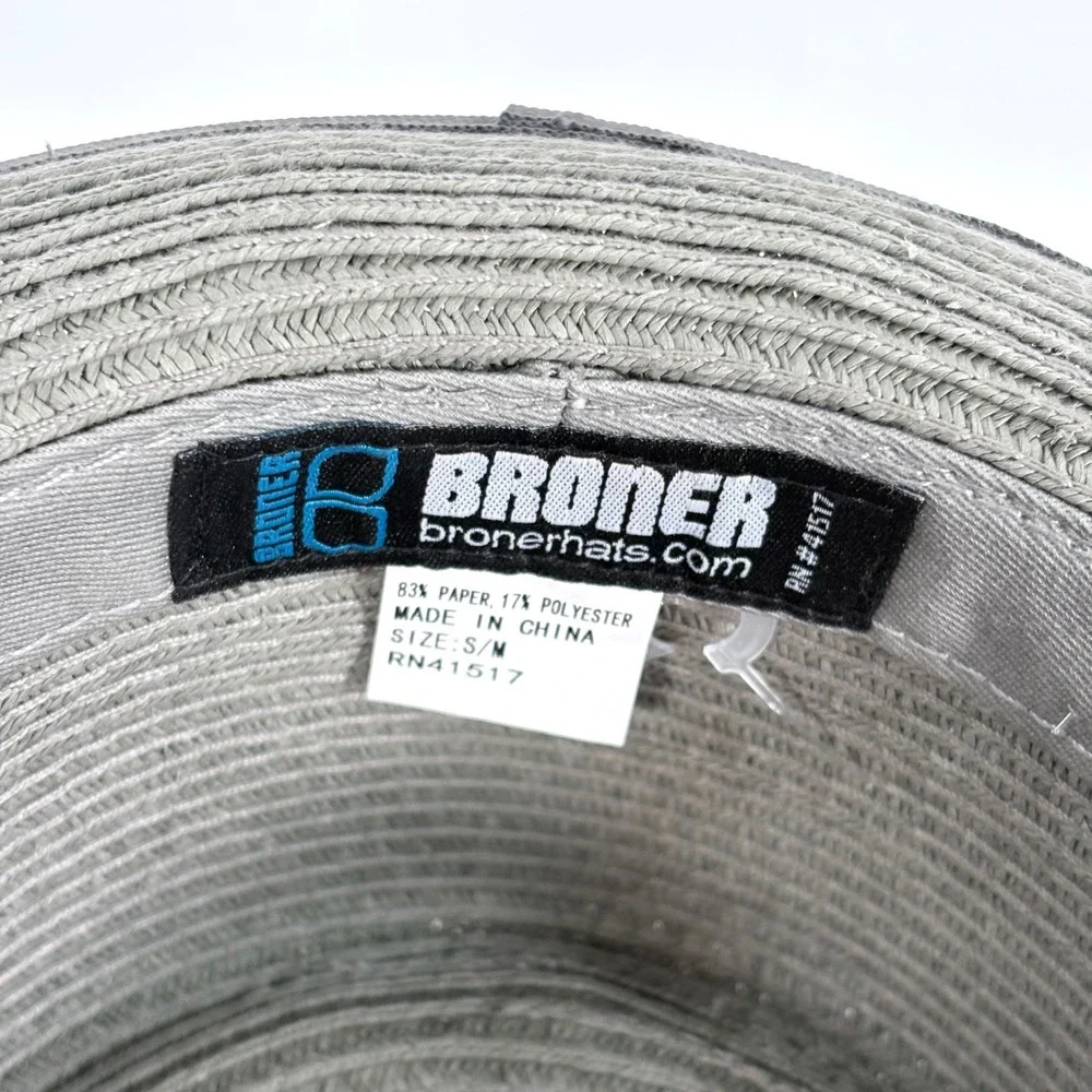 Broner Pork Pie Hat Grey Straw Stingy Brim Black Ribbon Band RN41517 Mens S/M